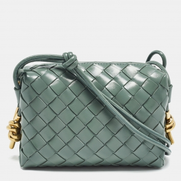 Pre Owned Bottega Veneta Green Intrecciato Leather Mini Loop Crossbody Bag