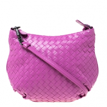 Pre Owned Bottega Veneta Pink Intrecciato Leather Shoulder Bag