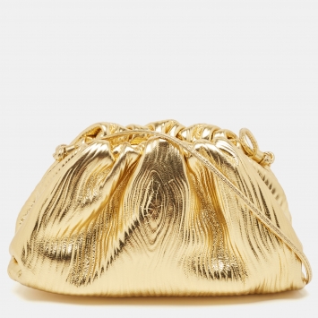 Pre Owned Bottega Veneta Metallic Gold Bark Leather Mini The Pouch Bag
