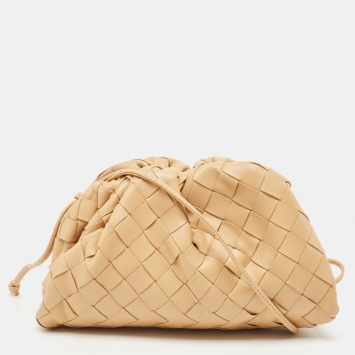 Pre Owned Bottega Veneta Beige Intrecciato Leather Mini The Pouch Bag