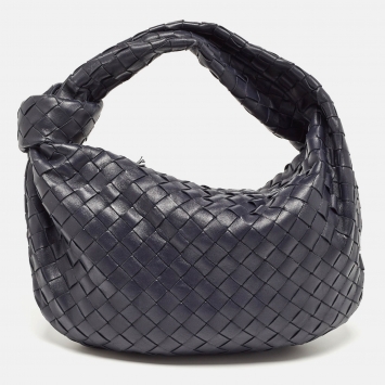 Pre Owned Bottega Veneta Navy Blue Intrecciato Leather Teen Jodie Hobo