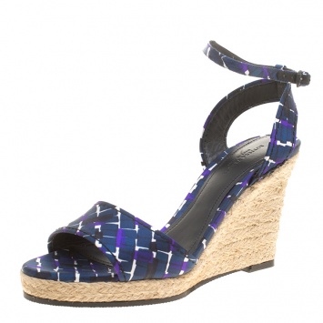 Pre Owned Bottega Veneta Multicolor Satin Ankle Strap Espadrille Wedge Sandals 38