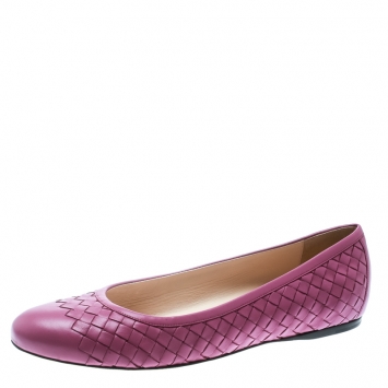 Pre Owned Bottega Veneta Purple Intrecciato Leather Ballet Flats Size 39.5