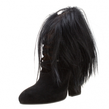 Pre Owned Bottega Veneta Black Suede and Fur Criss Cross Ankle Boots Size 36