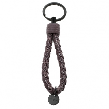 Pre Owned Bottega Veneta Intrecciato Purple Nappa Ayers Leather Key Ring