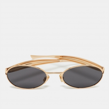 Pre Owned Bottega Veneta Gold Tone/Grey BV1386S Sardine Oval Sunglasses