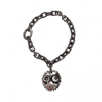 Pre Owned Bottega Veneta Brown Gear Chain Silver Link Bracelet S