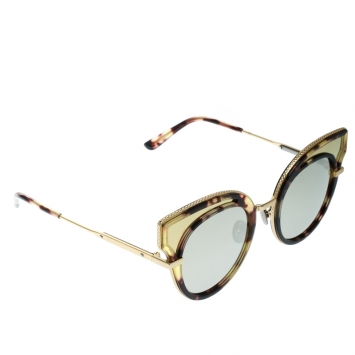 مملوكة مسبقًا Bottega Veneta Gold/Black Mirrored BV0094S Cat Eye Sunglasses