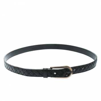 مملوكة مسبقًا Bottega Veneta Black Intrecciato Leather Belt Size 95 CM