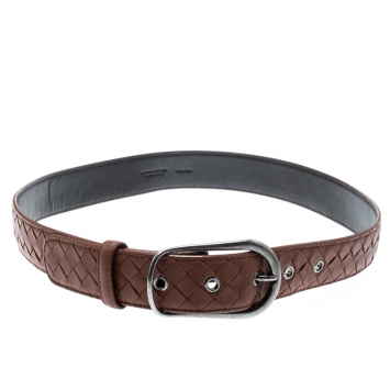 Pre Owned Bottega Veneta Brown Intrecciato Leather Belt 85CM