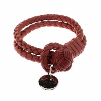 Pre Owned Bottega Veneta Intrecciato Nappa Pink Leather Double Strand Bracelet 