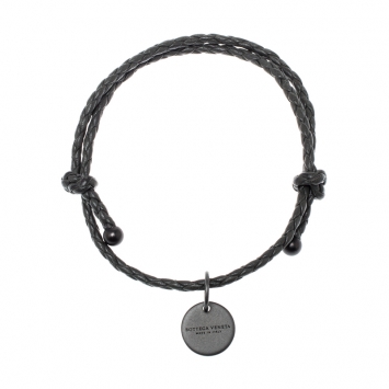 Pre Owned Bottega Veneta Intrecciato Nappa Grey Woven Leather Adjustable Bracelet 