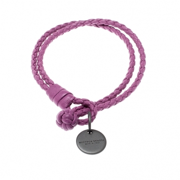 Pre Owned Bottega Veneta Intrecciato Nappa Purple Leather Double Strand Bracelet 