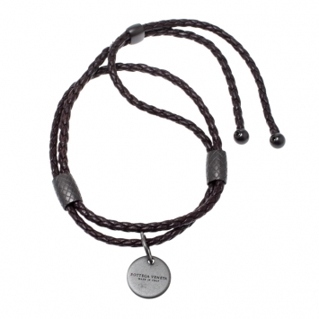 Pre Owned Bottega Veneta Intrecciato Brown Woven Leather Adjustable Double Strand Bracelet 