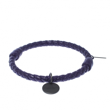 Pre Owned Bottega Veneta Purple Intrecciato Woven Leather Bangle Bracelet S