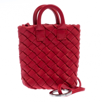 Pre Owned Bottega Veneta Red Intrecciato Nappa Leather Tote Bag Charm 
