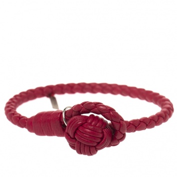 Pre Owned Bottega Veneta Pinkish Red Intrecciato Nappa Leather Toggle Bracelet S