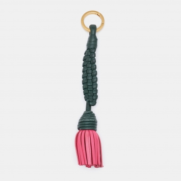 Pre Owned Bottega Veneta Green/Pink Intrecciato Leather Key Chain