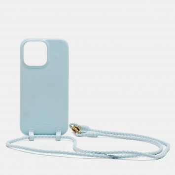 Pre Owned Bottega Veneta Light Blue Leather iPhone 14 Pro Max Andiamo Strap Case