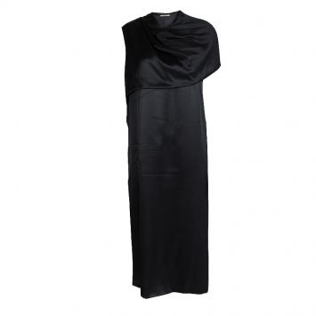 Pre Owned Bottega Veneta Black Silk Draped Neck Detail Sleeveless Dress M
