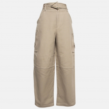 Pre Owned Bottega Veneta Beige Cotton Wide Leg Cargo Pants M