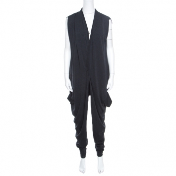 Pre Owned Bottega Veneta Anthracite Grey Gathered Bodice Detail Boxy Jumpsuit M