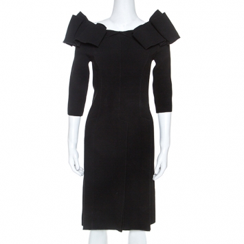 Pre Owned Bottega Veneta Black Stretch Crepe Off Shoulder Dress S