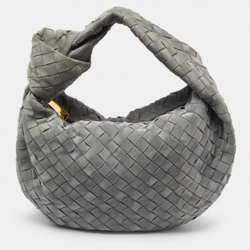 Pre Owned Bottega Veneta Grey Intrecciato Suede Teen Jodie Hobo