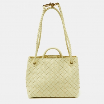 Pre Owned Bottega Veneta Yellow Intrecciato Leather Small Andiamo Tote