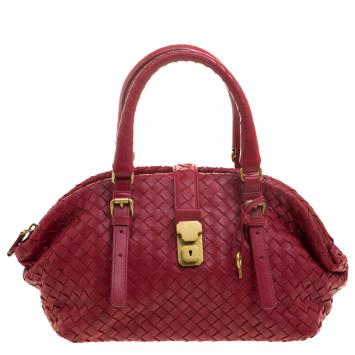 Pre Owned Bottega Veneta Red Intrecciato Leather Satchel