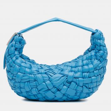 Bottega Veneta Blue Paper Calfskin Intrecciato Banana Hobo Bag