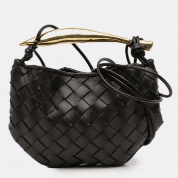 Pre Owned Bottega Veneta Black Baby Lambskin Intrecciato Sardine