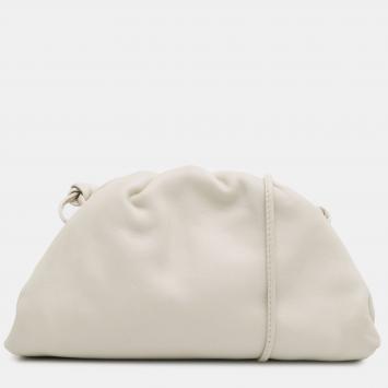 Pre Owned Bottega Veneta White Lambskin The Mini Pouch Crossbody