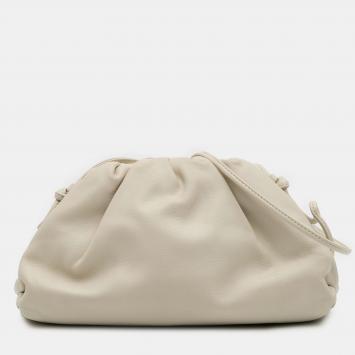 Pre Owned Bottega Veneta White Lambskin The Mini Pouch Crossbody