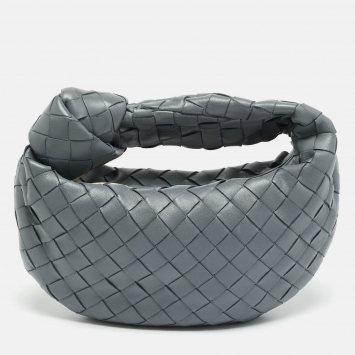 Pre Owned Bottega Veneta Jodie Mini Grey Intrecciato Leather Hobo