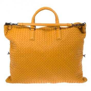 Pre Owned Bottega Veneta Orange Nappa Intrecciato Convertible Bag