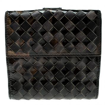 Pre Owned Bottega Veneta Black/Gold Intrecciato Leather Wallet