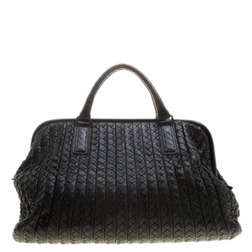 Pre Owned Bottega Veneta Black Intrecciato Leather New Bond Satchel