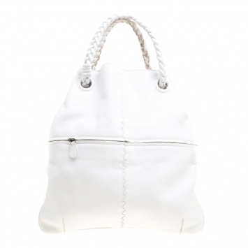Pre Owned Bottega Veneta White Leather Julie Braided Handle Tote