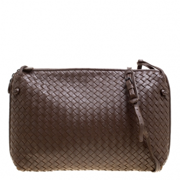 Pre Owned Bottega Veneta Brown Intrecciato Leather Nodini Shoulder Bag 