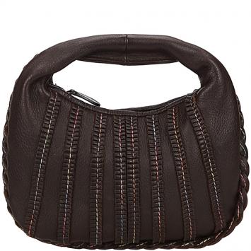 Pre Owned Bottega Veneta Dark Brown Leather Dune Mini Veneta Hobo