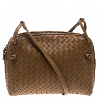 Pre Owned Bottega Veneta Brown Intrecciato Leather Nodini Shoulder Bag