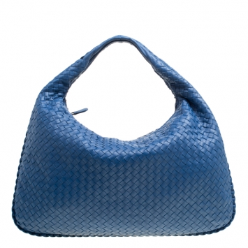 Pre Owned Bottega Veneta Blue Intrecciato Leather Veneta Hobo