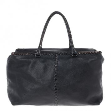 Pre Owned Bottega Veneta Black Large Brick Cervo Top Handle Bag
