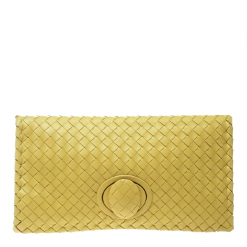 Pre Owned Bottega Veneta Yellow Intrecciato Leather Twist Lock Clutch
