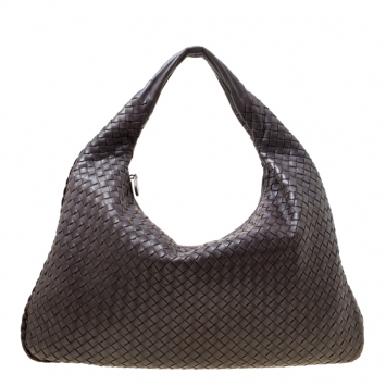 Pre Owned Bottega Veneta Dark Brown Intrecciato Leather Veneta Hobo