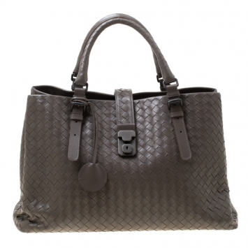 Pre Owned Bottega Veneta Grey Intrecciato Leather Roma Tote