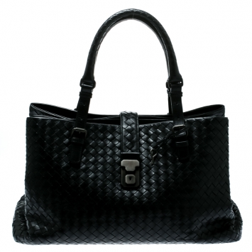 Pre Owned Bottega Veneta Black Intrecciato Leather Roma Tote