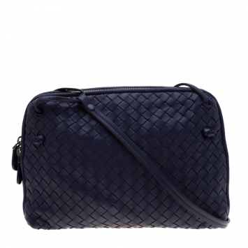 Pre Owned Bottega Veneta Indigo Intrecciato Leather Nodini Crossbody Bag