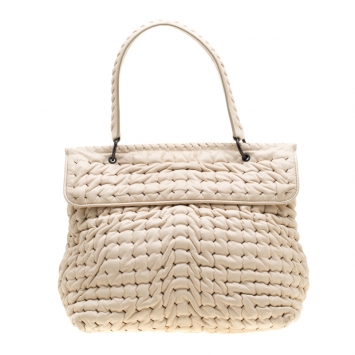 Pre Owned Bottega Veneta Off White Leather Top Handle Bag
